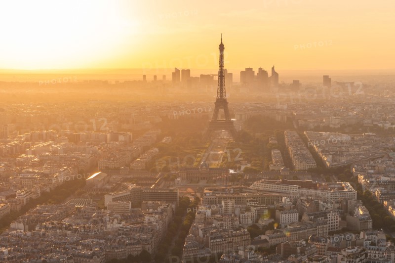 cityscape of paris in the dusk with eiffel tower