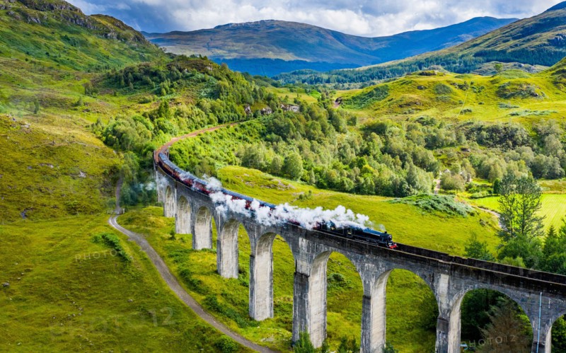 Pic shows The Jacobite Express (The train made famous as the Hogwarts Express in the Harry Potter films) crosses the Glenfinnan Viaduct in the Scottis
