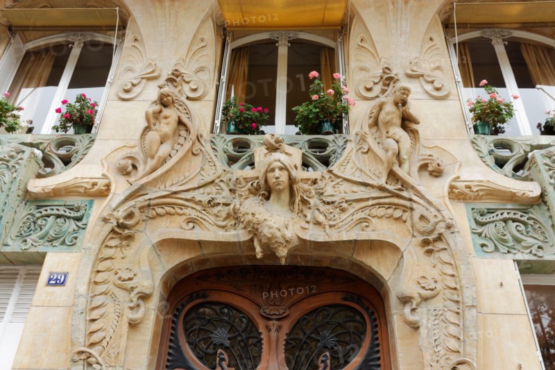 Art Nouveau doorway at 29 Avenue Rapp by architect Jules Lavirotte (1864-1929), Paris, France