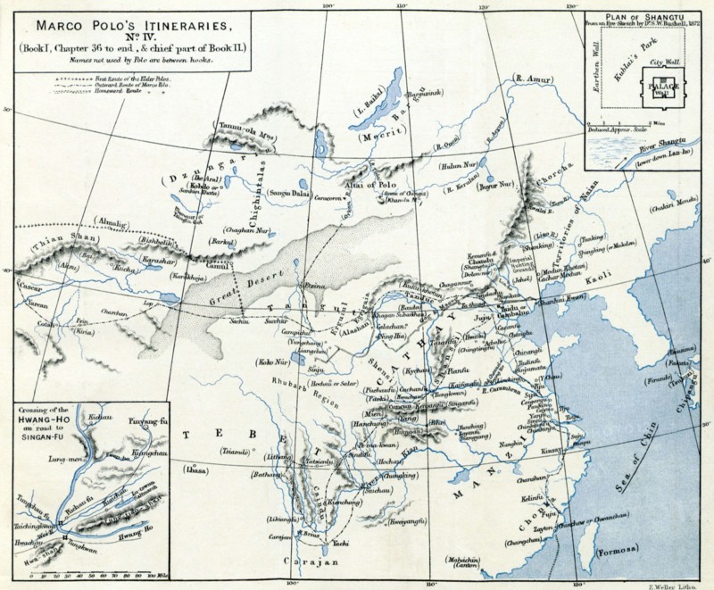 Routes of Marco Polo, 13th Century