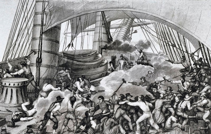 Boarding of Triton by the privateer Hasard (ex British pilot ship Cartier), captained by Robert Surcouf - Ambroise Louis Garneray