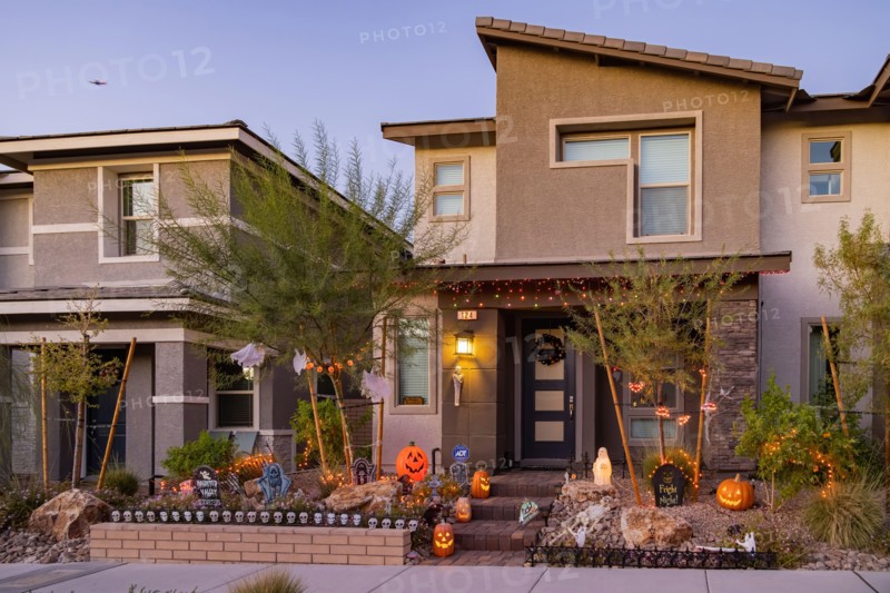 Las Vegas, OCT 29, 2020 - Night view of a house with halloween decoration
