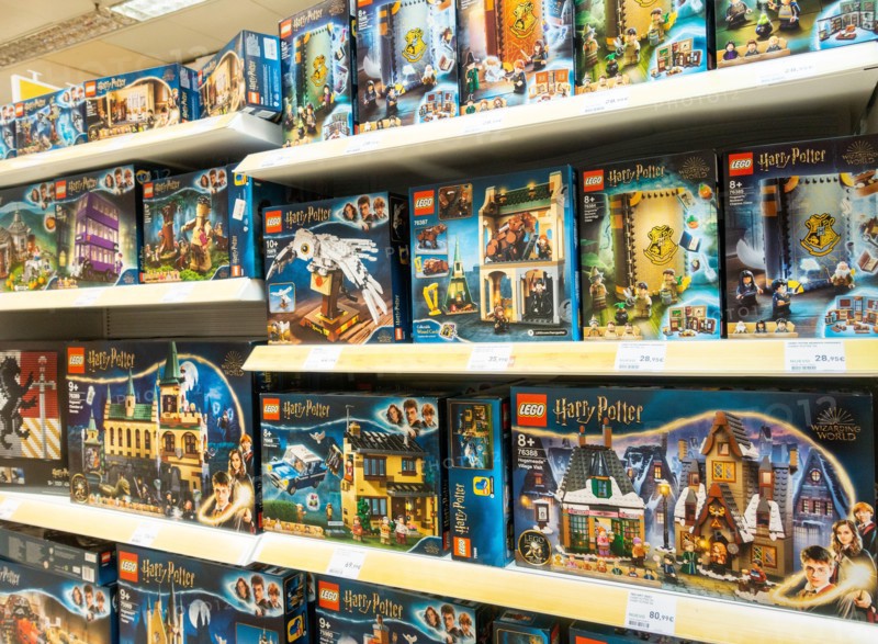 Harry Potter Lego display in toy store.