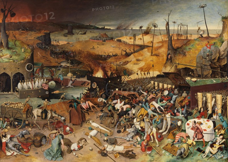 The Triumph of Death is an oil panel painting by Pieter Bruegel the Elder from around 1562. It has been in the Museo del Prado in Madrid since 1827. Depicting total slaughter, it catalogues the effects of the plague, among other horrors.