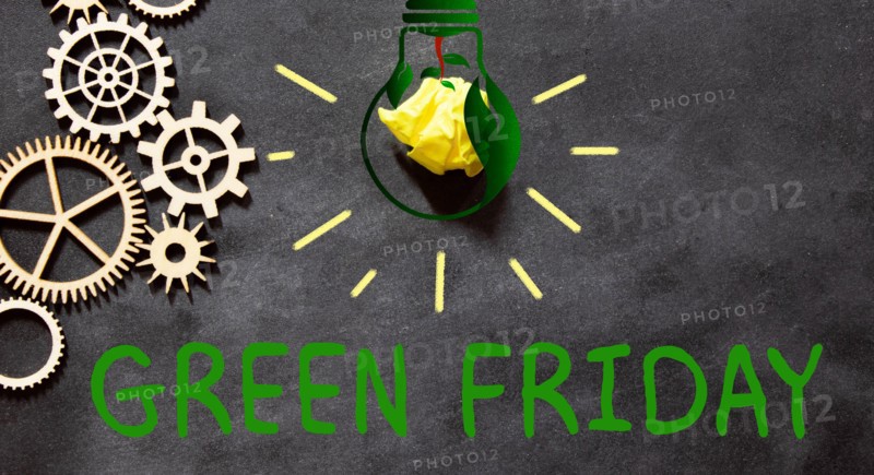 Top view of green grass with text green Friday. Eco, ecology concept