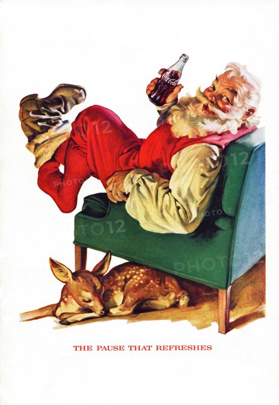 Classic Coca Cola advert in American magazine featuring colour illustration of Santa Father Christmas dated December1958