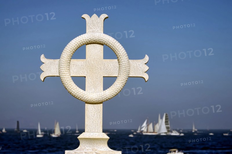 marble cross at Mediterranean sea