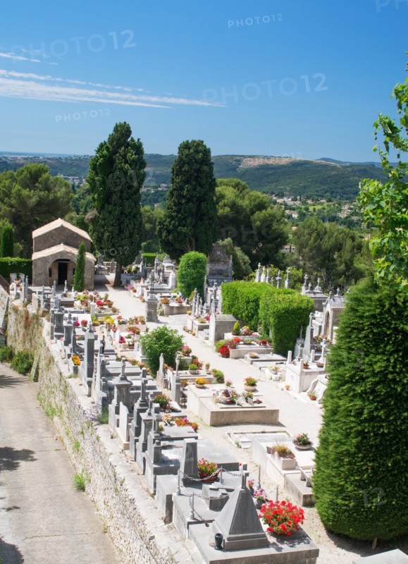 Cemetery just outside the walls of the medieval hill town of St Paul de Vence, Provence, France, Europe