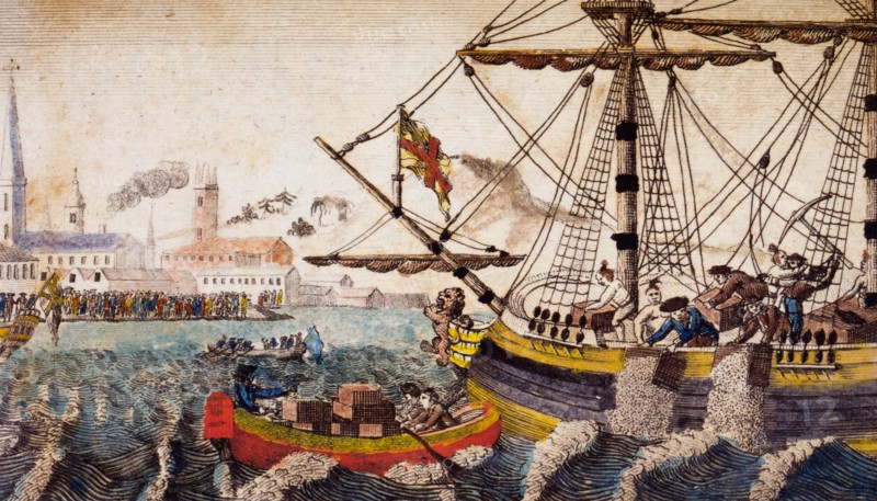 Americans throwing the cargoes of the Tea Ships into the river at Boston, Boston tea party