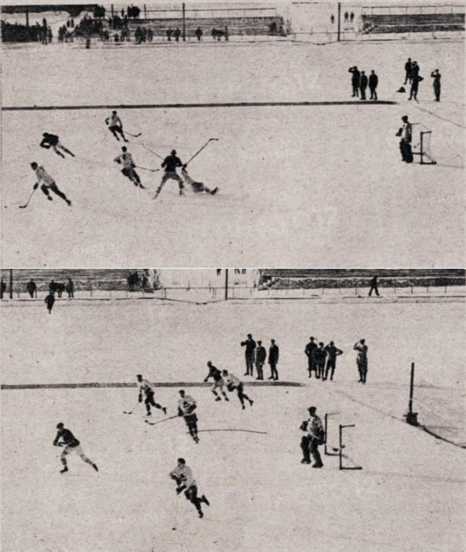 130 Finale de Hockey sur glace aux JO de Chamonix 1924, deux contre-attaques canadiennes (en blanc) face aux USA