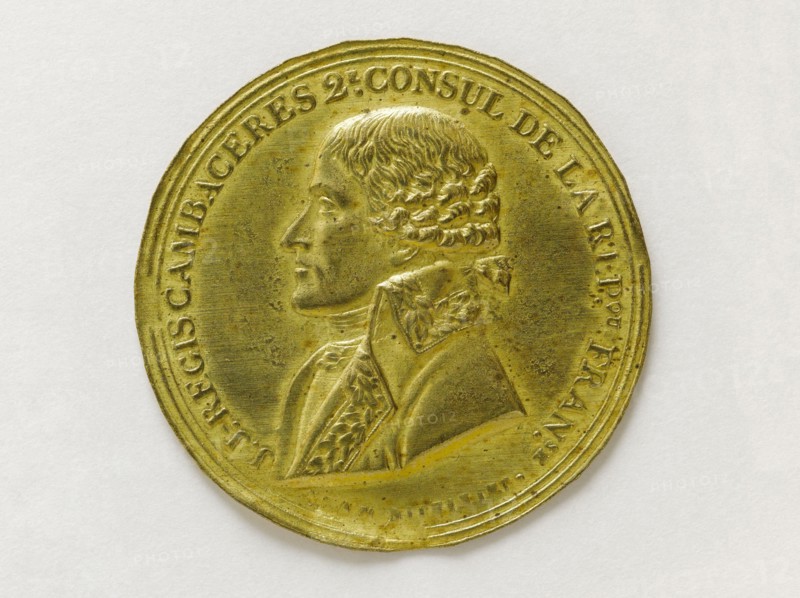 Jean-Jacques Regis de Cambaceres, Duke of Parma (1753-1824), Second Consul (1800), Chancellor of the Empire (1804), 1800-1804 Jean-Jacques Régis de Cambacérès, duc de Parme (1753-1824), deuxième consul (1800), archichancelier de l'Empire (1804), 1800-1804. Cuivre doré repoussé. Paris, Musée Carnavalet.
