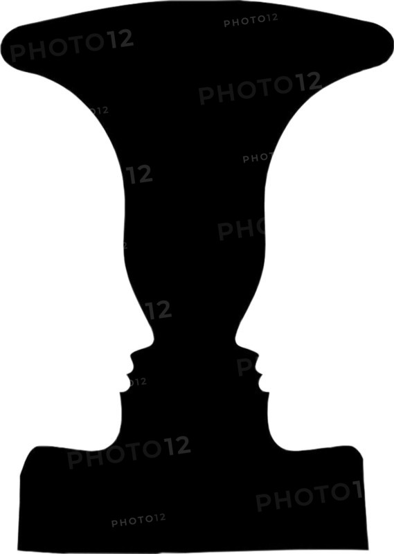 Figure-ground perception, face and vase. Figure-ground organization. Perceptual grouping. In Gestalt Psychology identifying a figure from background