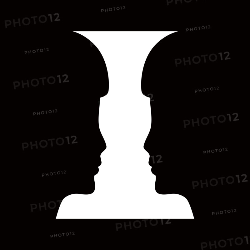 Two human faces silhouette or vase. Optical illusion.Vector illustration.
