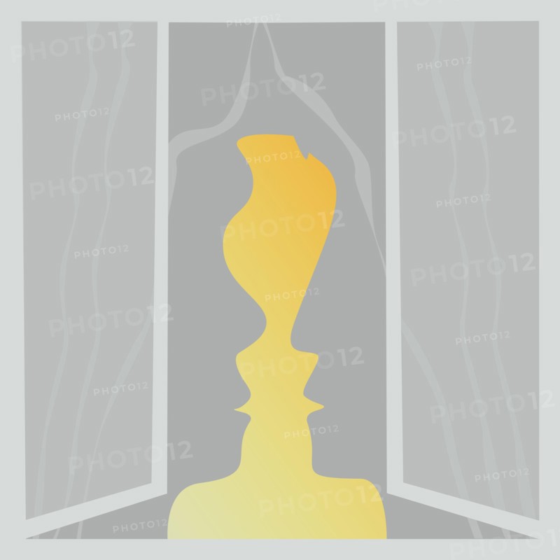 Optical illusion. Two human faces in window. Candle and faces. Vector illustration