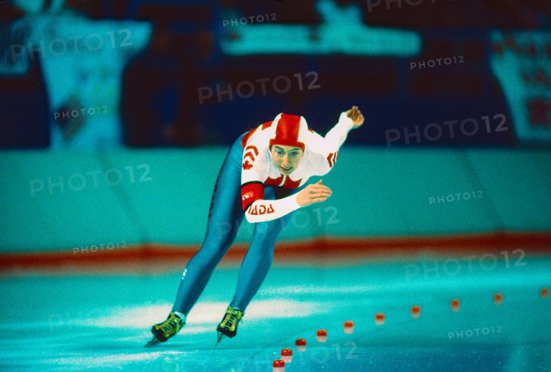 Marie-Pierre Lamarche (CAN) competing in the Women's 1000m speed skating at the 1988 Olympic Winter Games