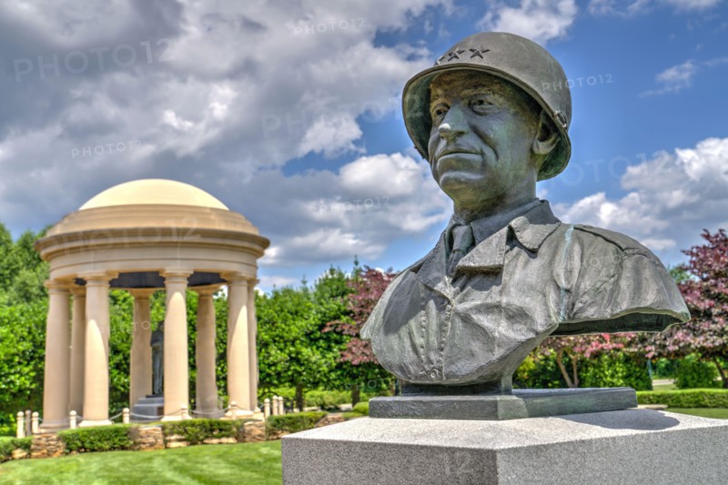 Bust of Lt. General Omar Bradley by the Supreme Commander pavilion in the Richard S. Reynolds Sr. Garden at The National D-Day Memorial in Bedford, Vi
