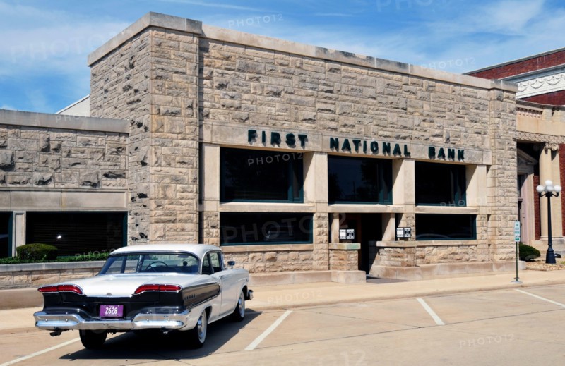 Designed by architect Frank Lloyd Wright for Frank L. Smith, this is now the Dwight Banking Center of Peoples National Bank of Kewanee in Dwight, IL.