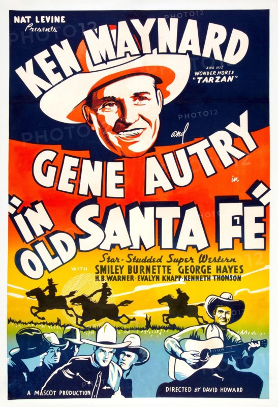 Ken Maynard - In Old Santa Fe (Mascot, R-1940s) Western movie - Vintage film poster