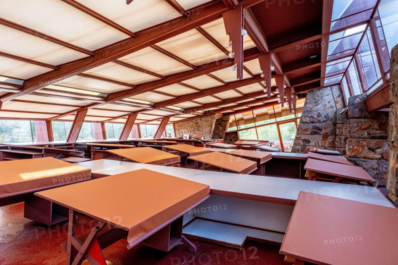 Scottsdale, Arizona, USA- September 20, 2022: Interior View of Taliesin West school studio, winter home of famed architect Frank Lloyd Wright.