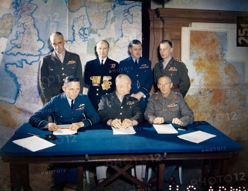 LONDON, ENGLAND, UK - 01 February 1944 - US Army General Dwight D. Eisenhower is shown with his staff.  Left to right, seated: RAF Air Chief Marshall