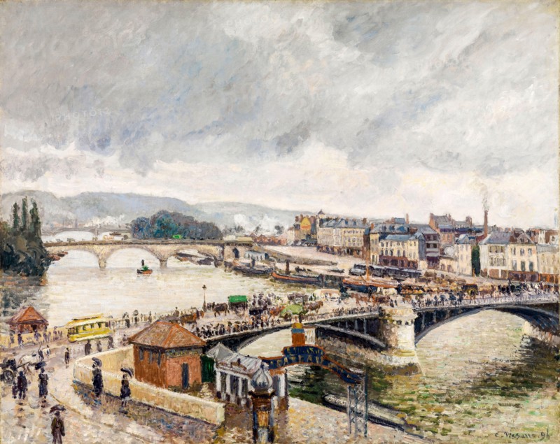 Camille Pissarro, View of the Great Bridge to Rouen in the rain, painting in oil on canvas, 1896