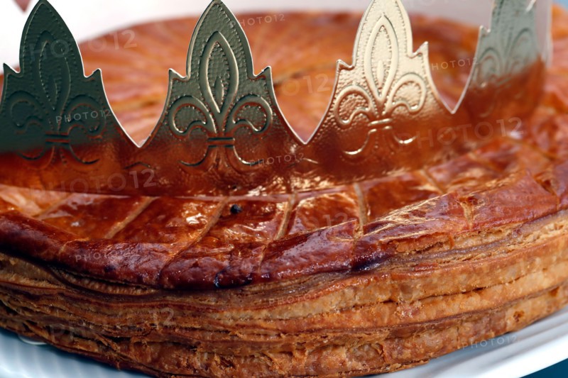 King cake, galette des rois and its crown. A popular food item available beginning January 6, or Epiphany.