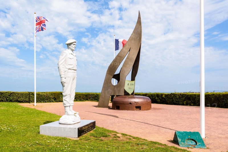 Statue to Philippe Kieffer at the Kieffer commandos' memorial in tribute to the french commandos who landed on Sword Beach in Normandy on June 1944.