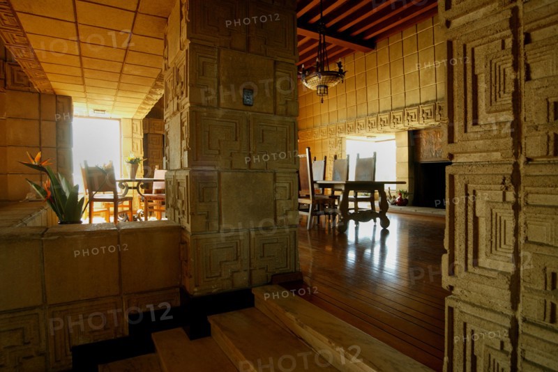 Dining area of the Ennis Brown House in Los Angeles Designed by Frank Lloyd Wright in 1923 the