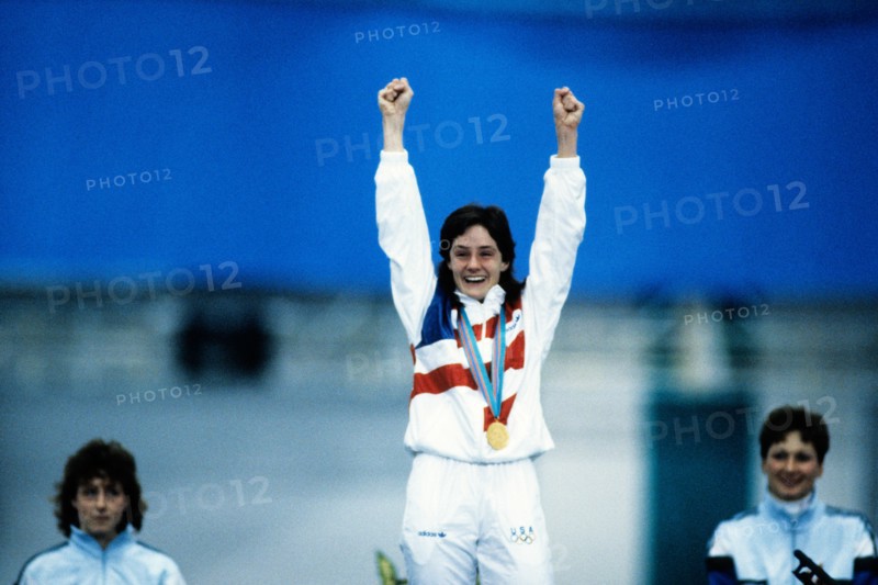 Bonnie Blair USA gold medal winner in the 500m at the 1988 Olympic Winter Games