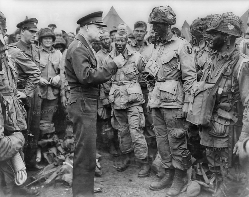 General Dwight D. Eisenhower addresses American paratroopers prior to D-Day.