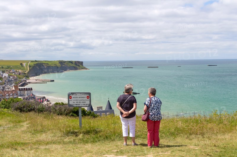 The View From the Cliffs Above Arromanches-les-Bains over Gold Beach and the Remains of the Mulberry Harbour, Normandy, France, Europe
