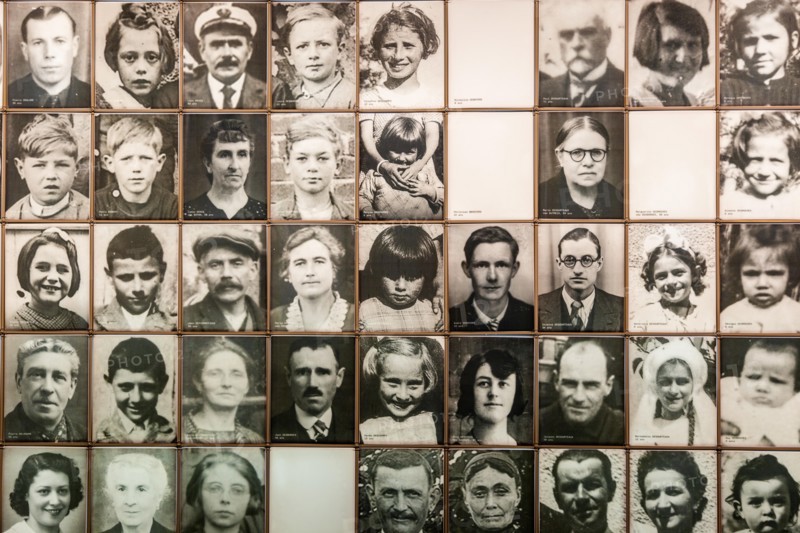 Photographs of some of the victims of the 1944 Nazi massacre, Oradour-sur-Glane, France, Europe.