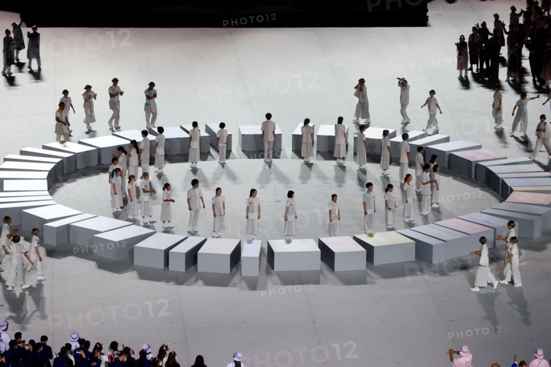 Tokyo, Japan, 23 July, 2021. Performers stand during the Opening Ceremony of the Tokyo 2020 Olympic Games . Credit: Pete Dovgan/Speed Media/Alamy Live News