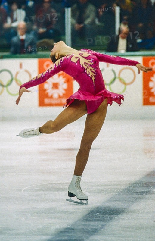 Katarina Witt (GDR) Gold medalist and Olympic Champion competing in the Ladies Figure Skating Free Skate at the 1984 Olympic Winter Games.