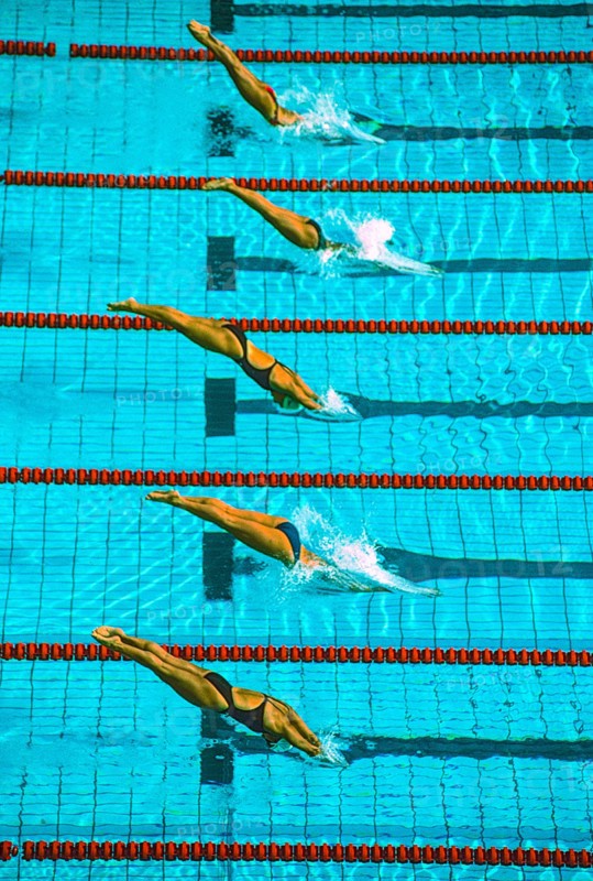 Start of women's swim race. 1992 Olympic Summer Games.