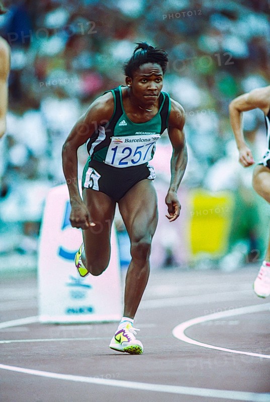 Maria Mutola (MOZ) competing in the Women's 800 meters semi-finals at the 1992 Olympic Summer Games.
