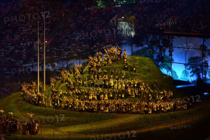 LONDON, ENGLAND - JULY 27, performers during London Olympics Opening Ceremony at the Olympic Stadium on July 27, 2012 in London, England Photo by Roger Sedres / Gallo Images