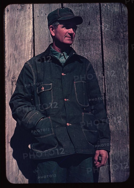 [Man in bill cap and dungaree coat, possibly a farmer] (LOC)