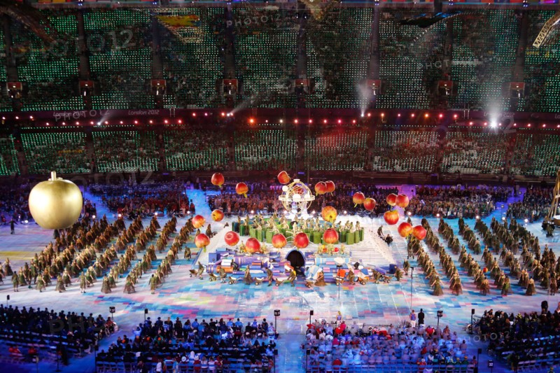 Performers in the Olympic Stadium during the opening ceremony of the London 2012 Paralympic Games