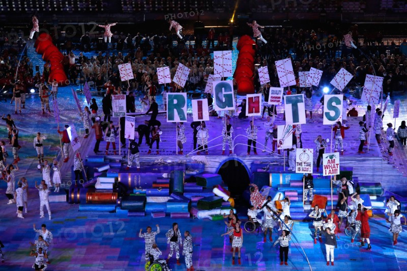 Artists perform in the Olympic Stadium during the opening ceremony of the London 2012 Paralympic Games, London, Britain, 29 August 2012.