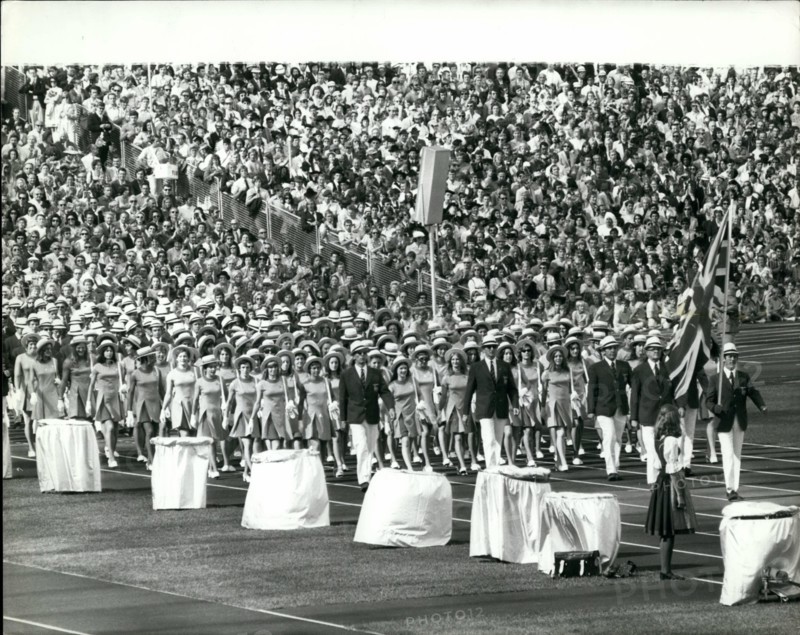 Aug. 08, 1972 - OPENING CEREMONY OF THE 20TH OLYMPIC GAMES IN MUNICH PARADE OF TEAM IN THE OLYMPIC STADIUM: PHOTO SHOWS The British team seen parading in the stadium with Show Jumper David Broome, as the flag bearer.