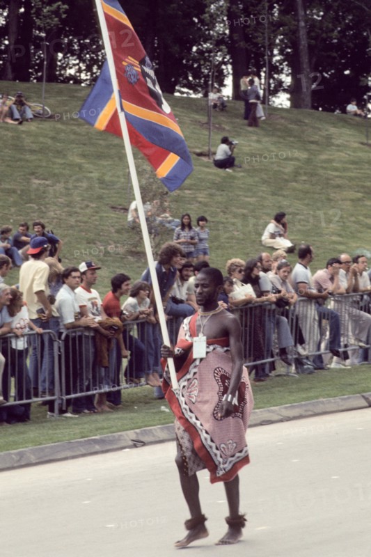 1976 Olympics in Montreal, Canada,  parade of athletes at Opening Ceremonies, flag bearer