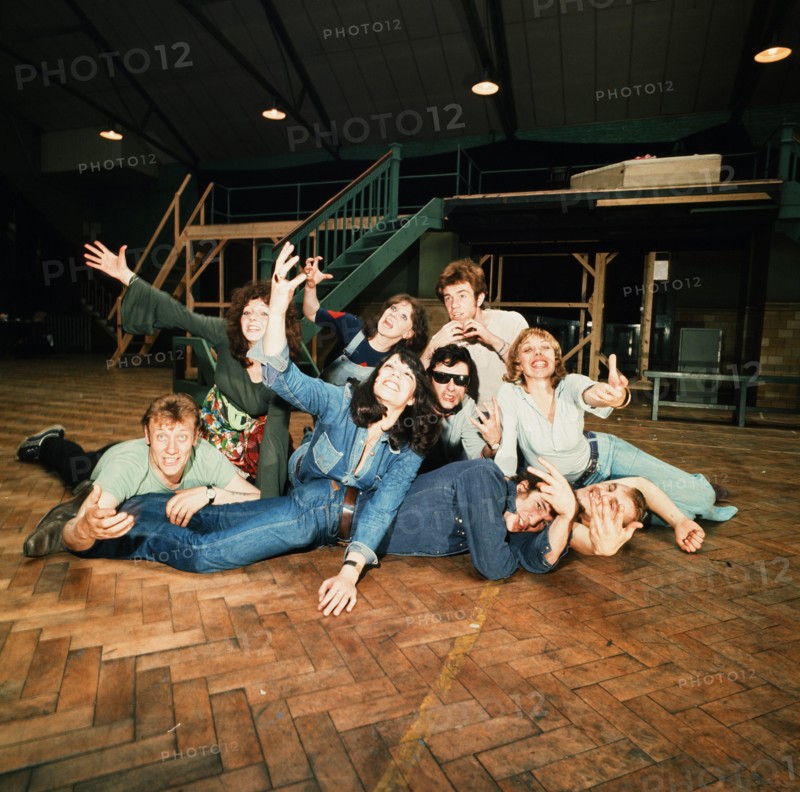 Richard Gere (centre denim shirt) as Danny Zuko seen here in rehearsal with the rest of the cast of Grease at a undisclosed rehearsal room in London, prior to their tour of the provinces before the show hits the West End stage. 24th May 1973 *** Local Caption *** scanned from trannies held by Coventry Telegraphwatscan - - 13/08/2010