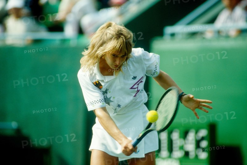 Steffi Graf (GER) competing at the 1988 Olympic Summer Games in the year she won the Golden Slam.