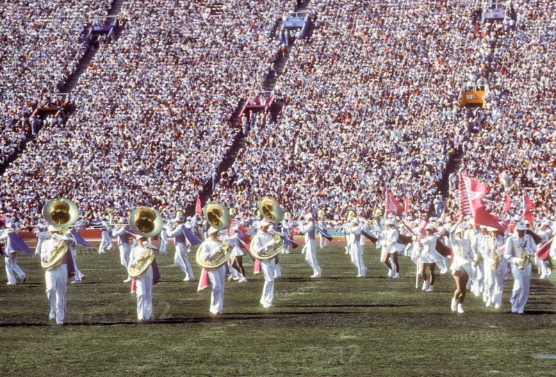 Musical performances during Opening Ceremonies at L.A. Memorial Coliseum during 1984 Olympic Games in Los Angeles.