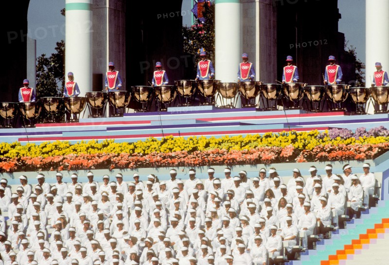Musical performances during Opening Ceremonies at L.A. Memorial Coliseum during 1984 Olympic Games in Los Angeles.