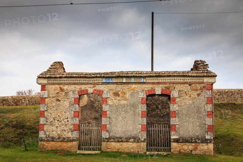 ORADOUR SUR GLANE, FRANCE - December 03, 2017 : remains of the tram station destroyed by fire during the massacre of the population of the vilage by t