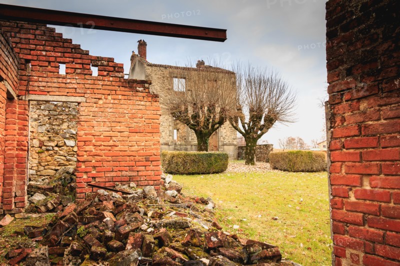 detail of ruined houses destroyed by fire in 1944