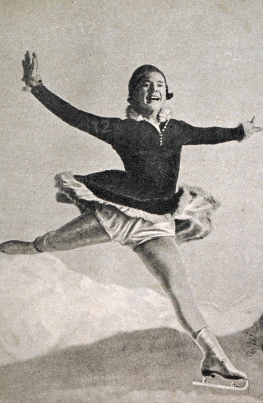 Photograph of Sonja Henie (1912 - 1969) at the 1932 Winter Olympic games. Sonja was a Norwegian figure skater and won gold in the Ladies singles.