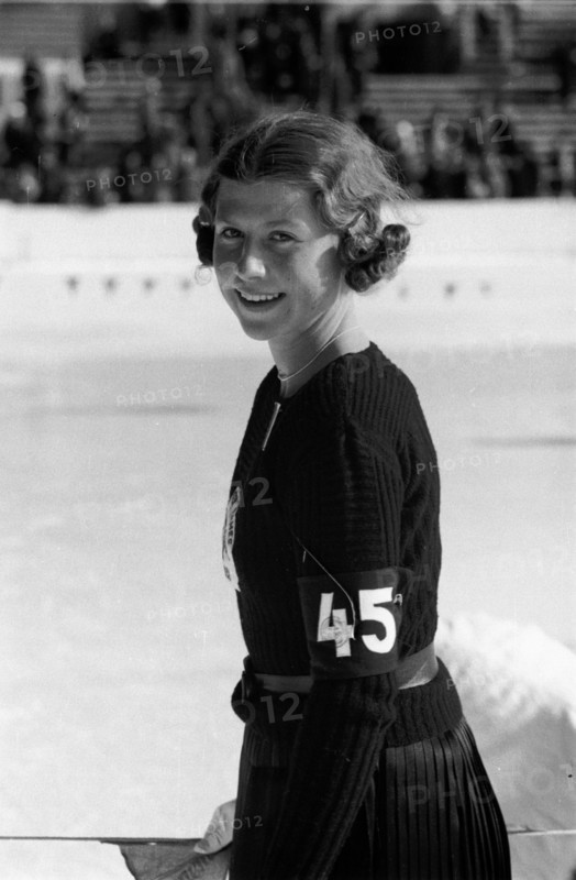 Winter Olympics 1936 - Germany, Third Reich - Olympic Winter Games, Winter Olympics 1936 in Garmisch-Partenkirchen.  Cecillia Colledge,  British  figure skater, Ladies Single,  Silber Medal winner at the Olympic Ice sport center.  Image date February 1936. Photo Erich Andres